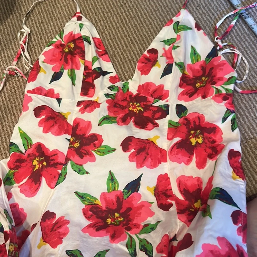 NWT FREE PEOPLE finder things Floral Red and White Midi Dress size small - Picture 8 of 15